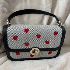 Kate spade Red Apple Embroidered Black-Trim Shoulder Bag